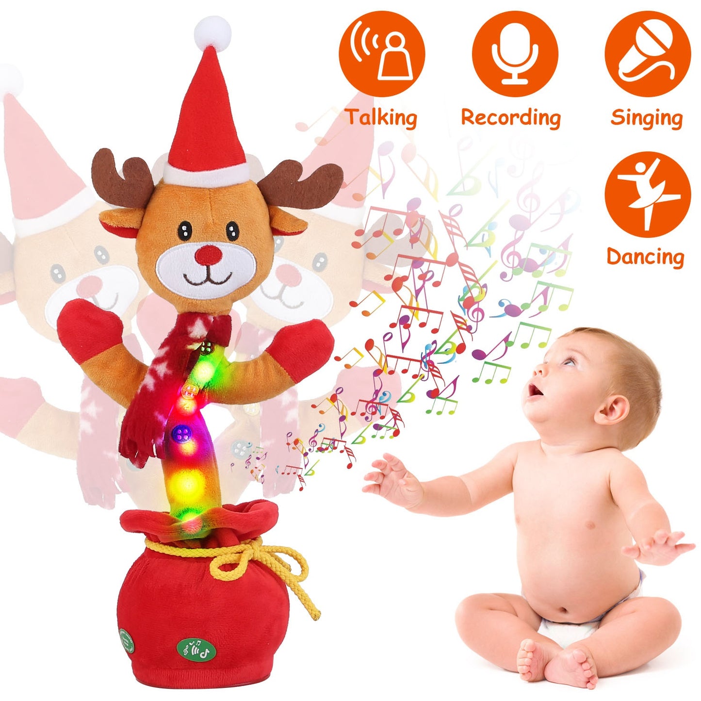 Dancing Christmas Plush Toy with Music, Lights & Recording