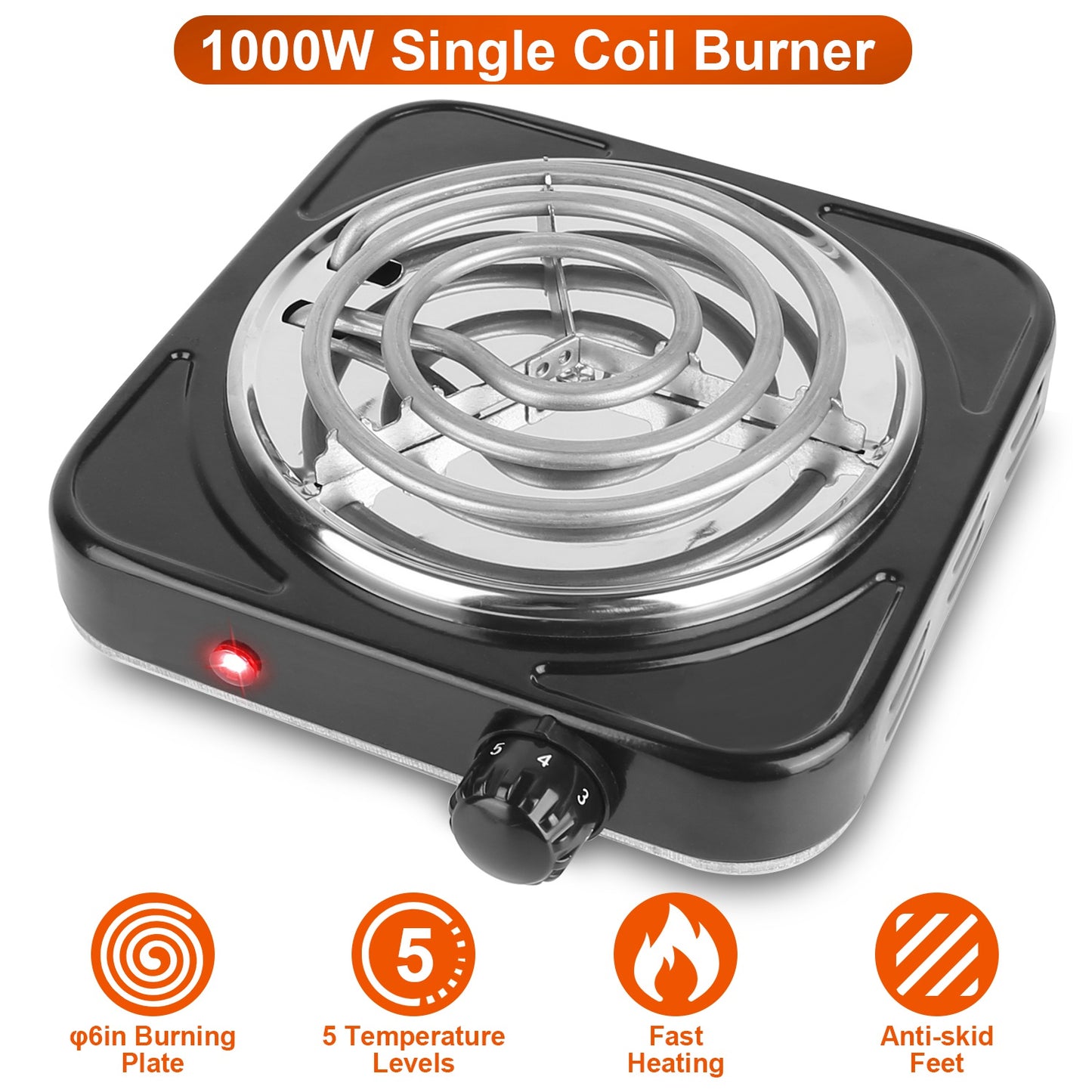 Electric Single Burner Hot Plate 1000W Portable Coil Stove
