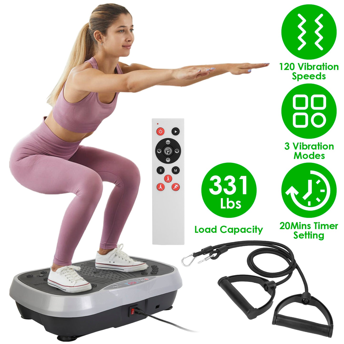 Vibration Platform Exercise Machine with Resistance Bands