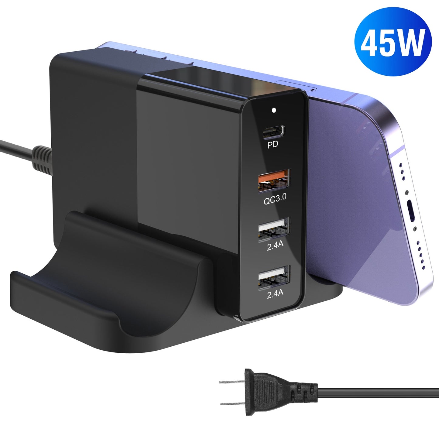 45W 4-Port USB Fast Charger with Type-C and USB-A Ports