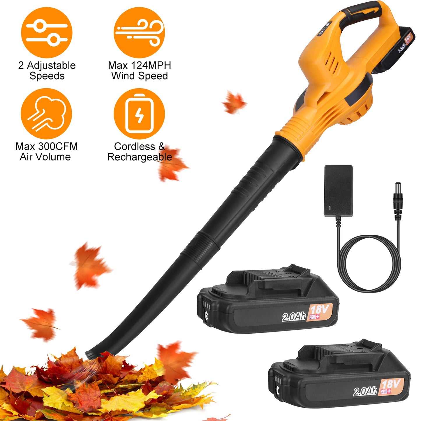 Cordless Leaf Blower 124MPH with 2 Batteries & Charger