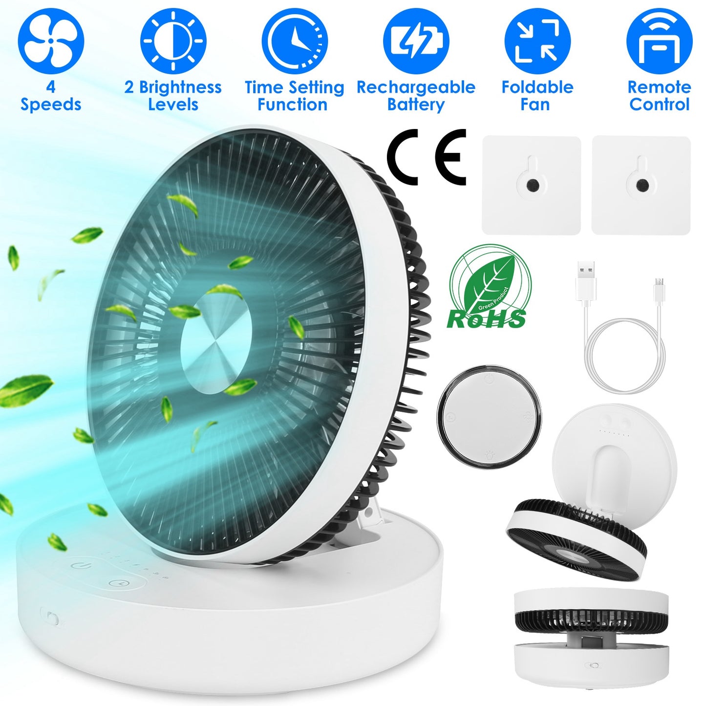 Rechargeable LED Desk Fan with Remote & Oscillation