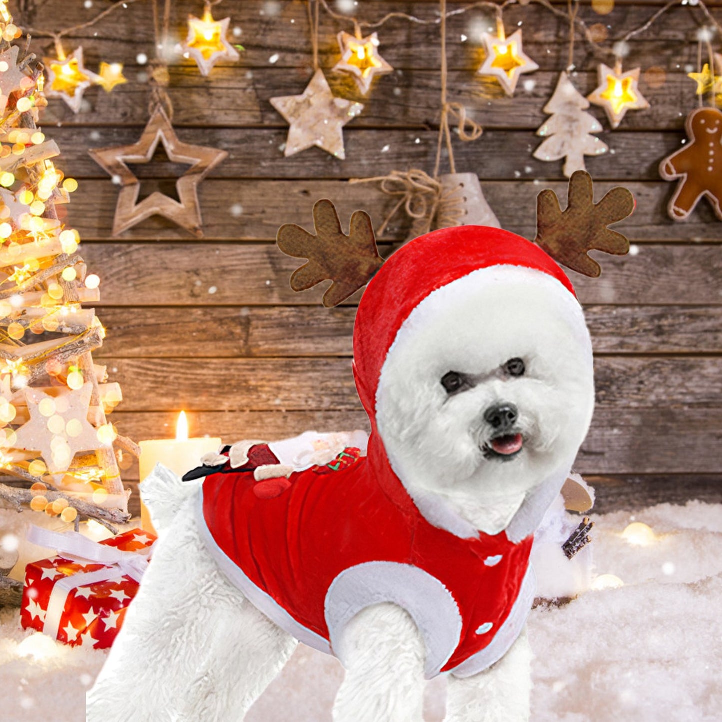 Santa Claus Pet Costume with Reindeer Antlers for Dogs & Cats