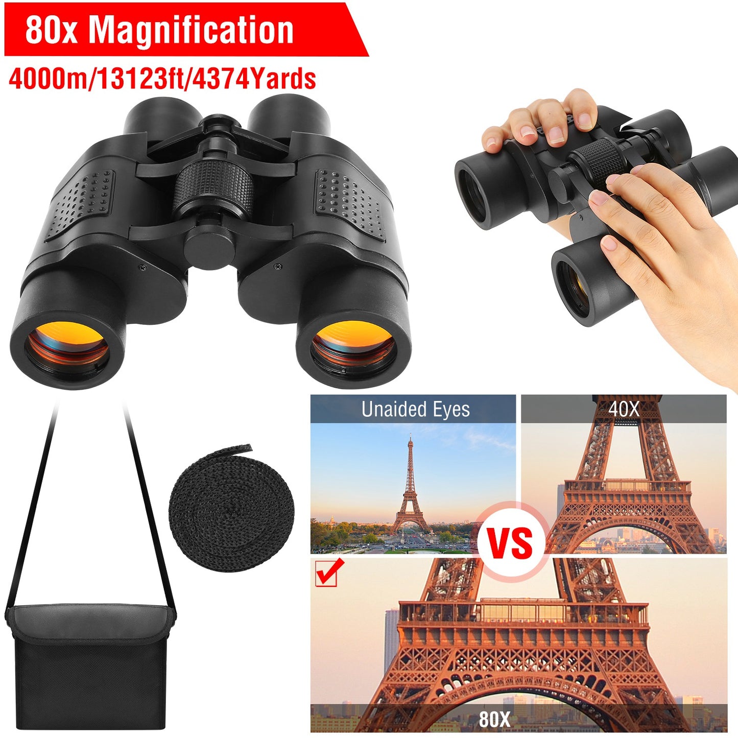 80x50 HD Binoculars with FMC Lens and Low Light Vision
