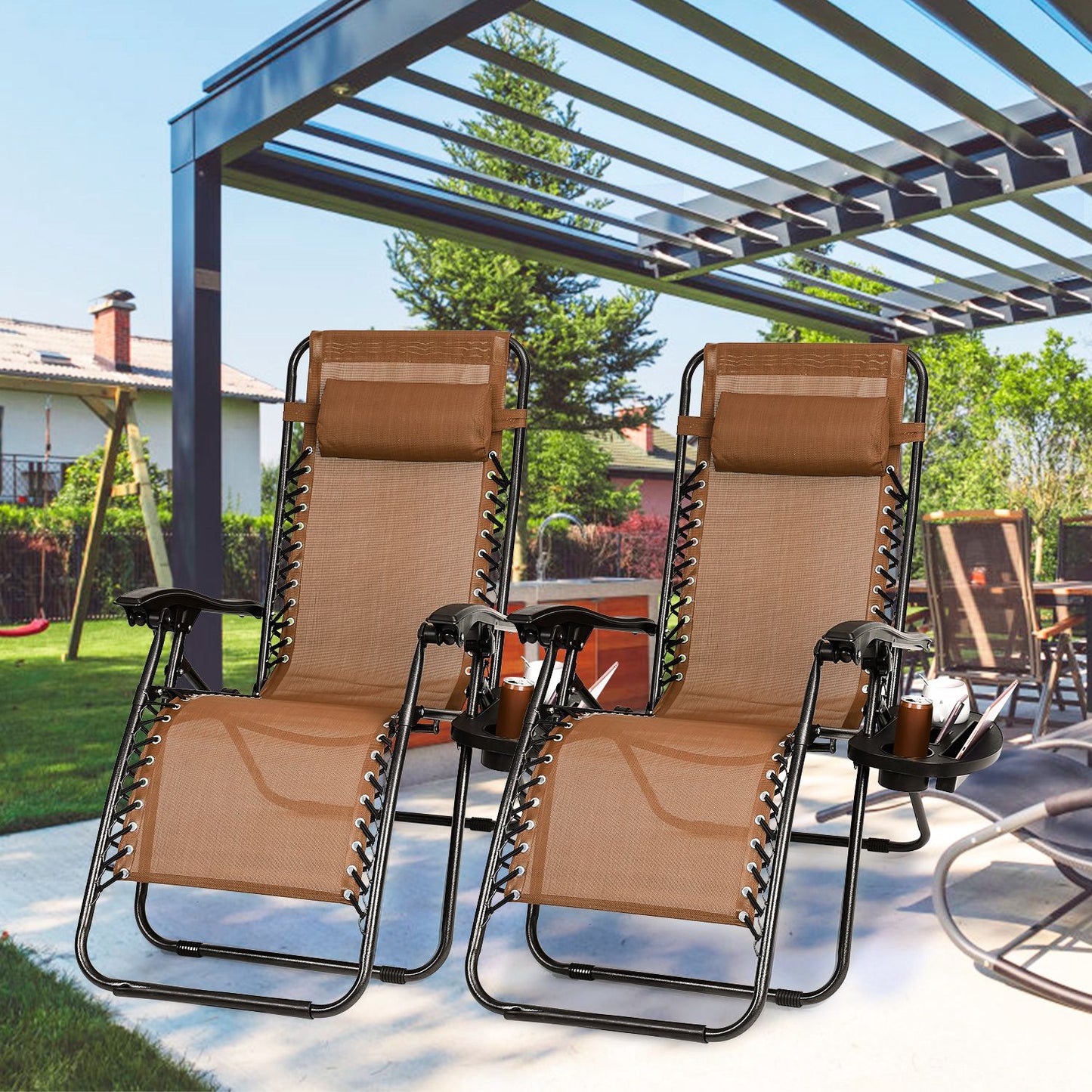 Zero Gravity Lounge Chair Set with Side Trays (2-Pack)