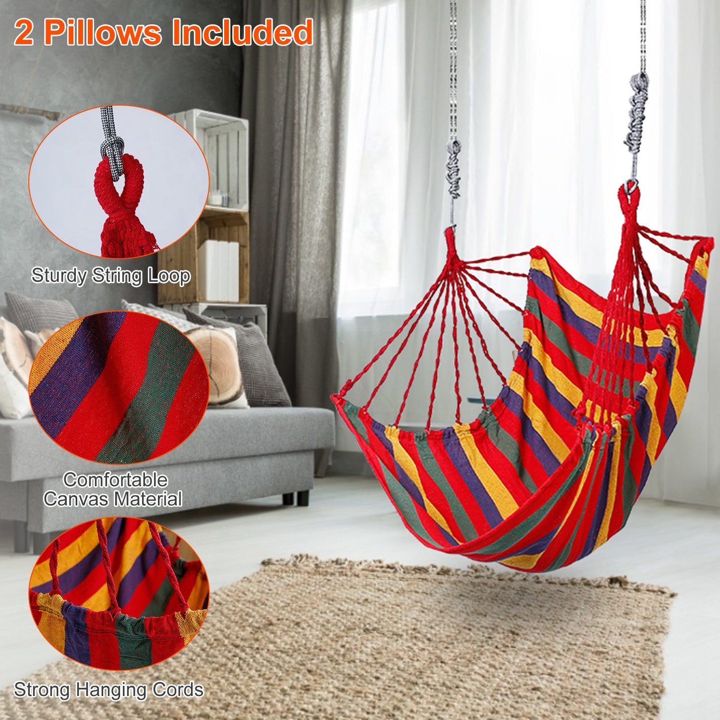 Hammock Hanging Chair with Pillows – 440 LBS Capacity
