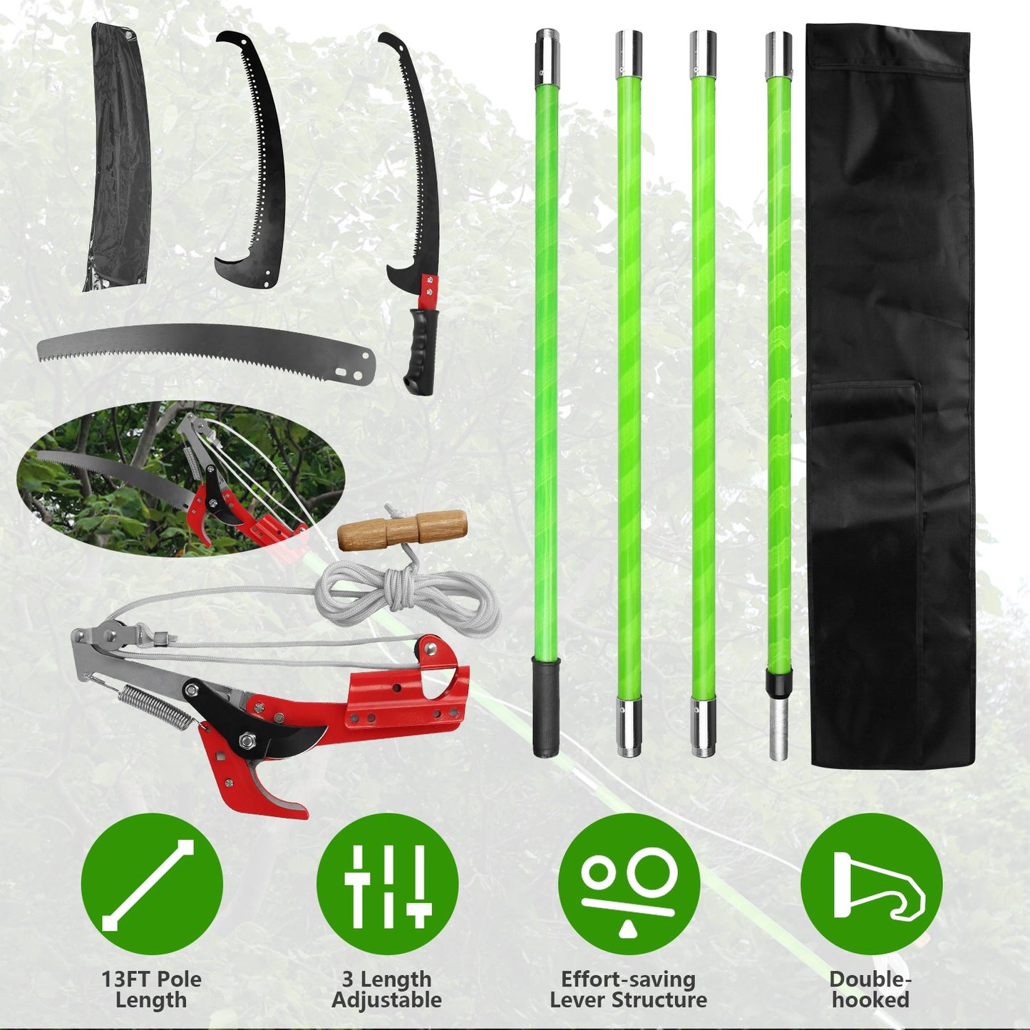 Extendable Manual Pole Saw 8-15ft Tree Pruner with Saw Blade