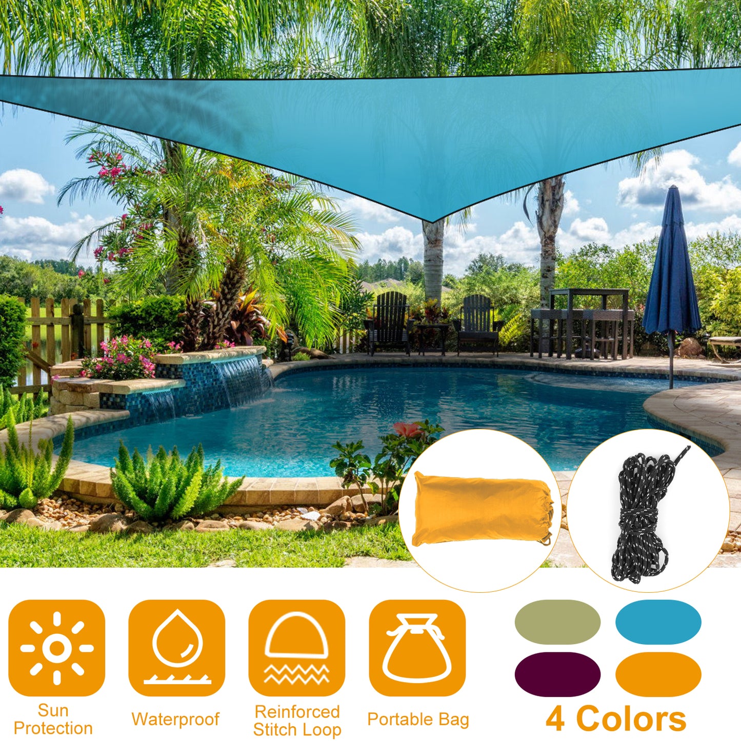Triangle Shade Sail Canopy - Waterproof Outdoor Sun Shelter
