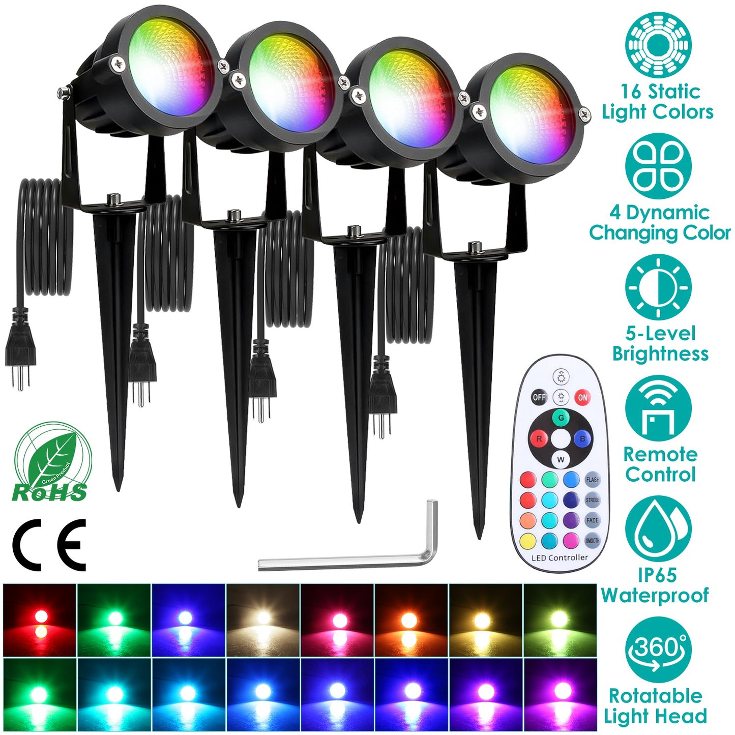 RGBW Landscape Spotlight Set with Remote Control (4-Pack)