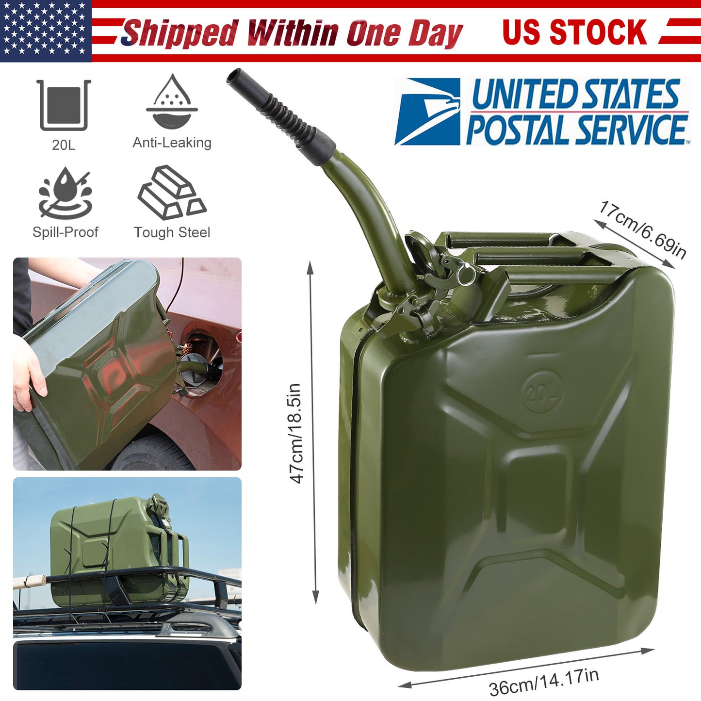 5 Gallon Steel Jerry Can with Spill-Proof Spout