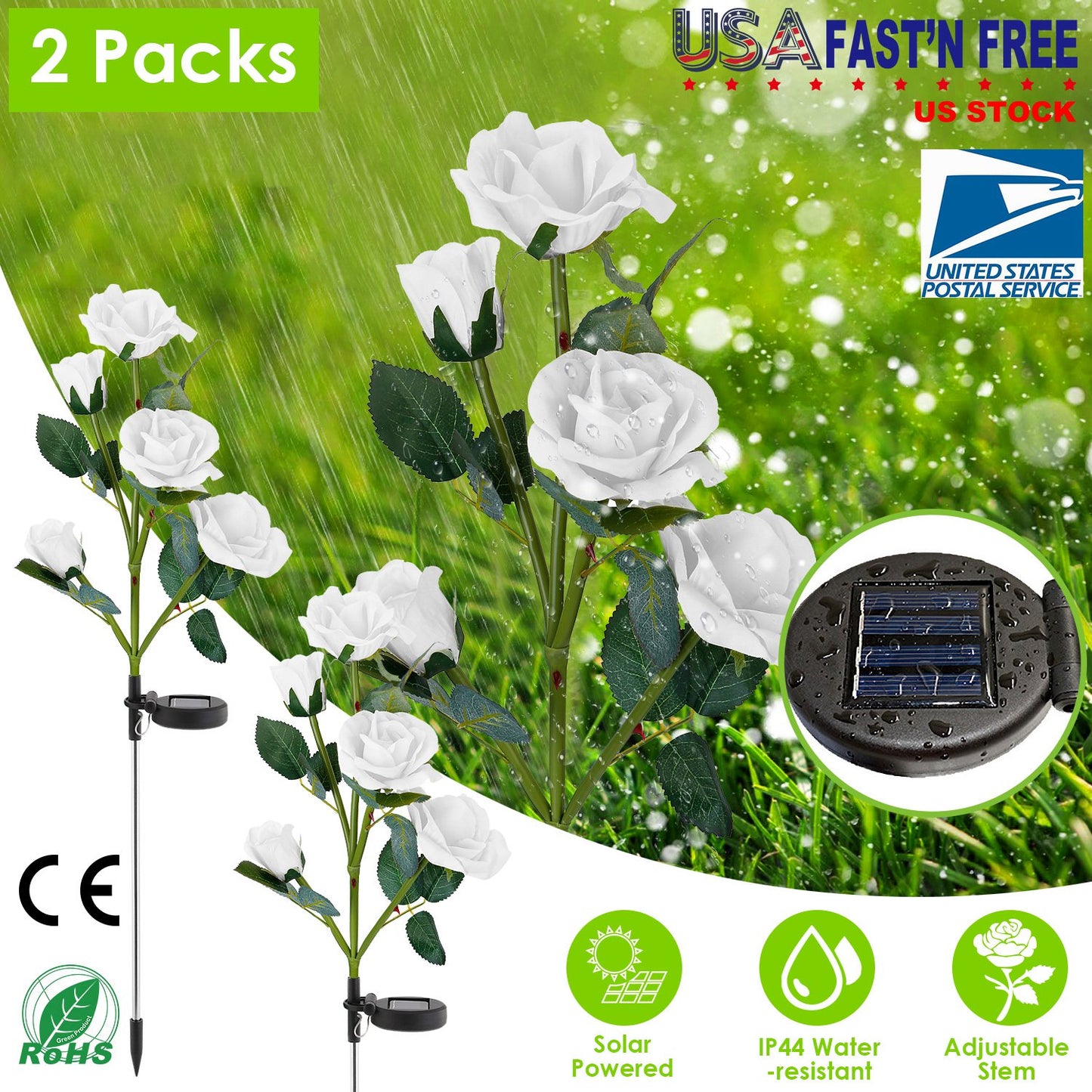 Solar Rose Flower Stake Lights - 2 Pack Outdoor Garden Decor