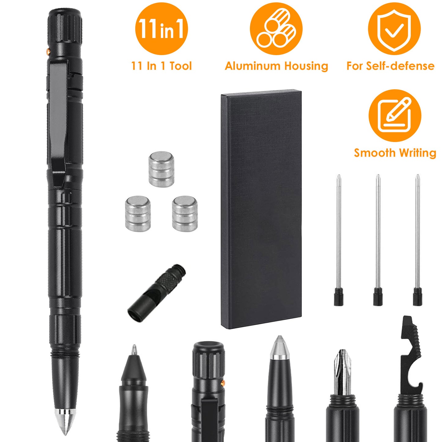 Tactical Pen Multi-Tool Set with LED Flashlight & Glass Breaker