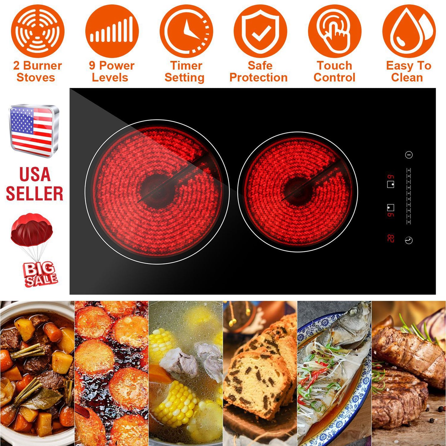Dual Induction Electric Cooktop 1900W with Timer & 9 Power Levels