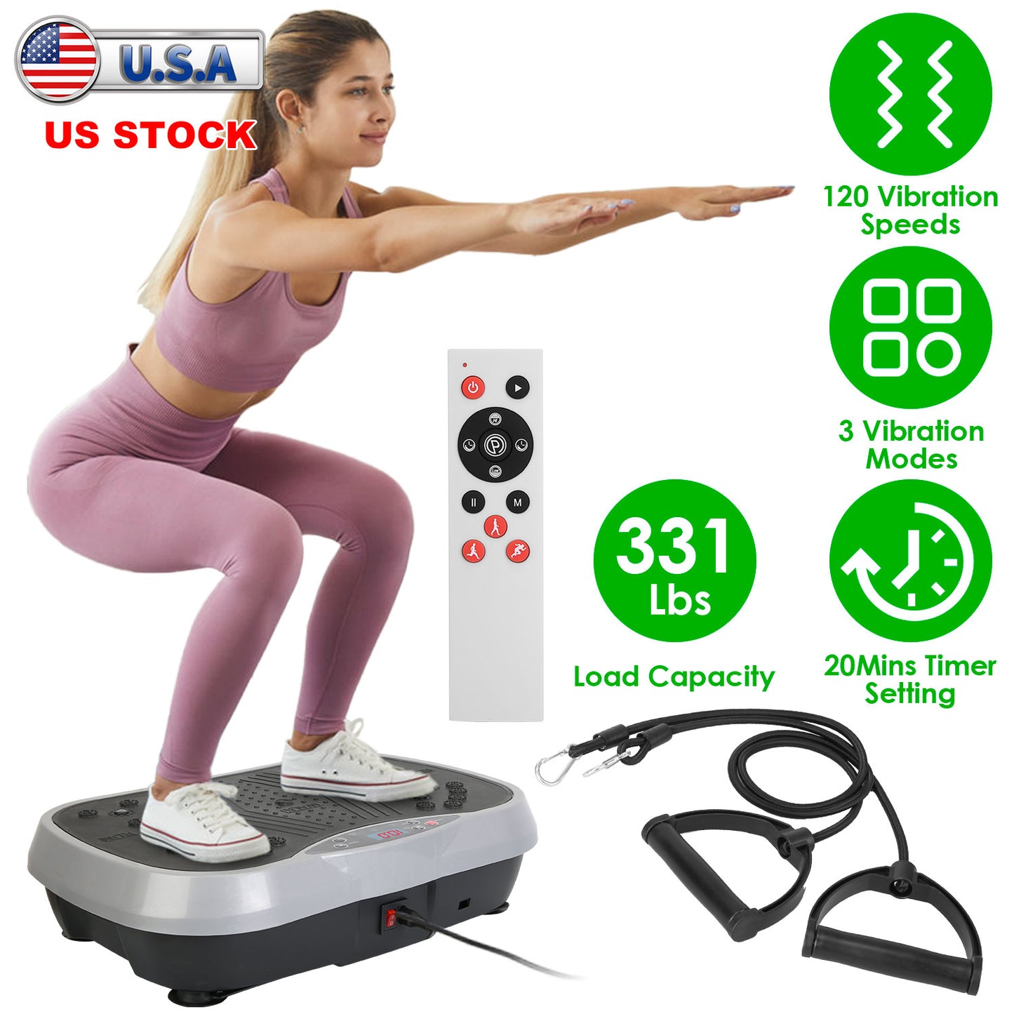 Vibration Platform Exercise Machine with Resistance Bands