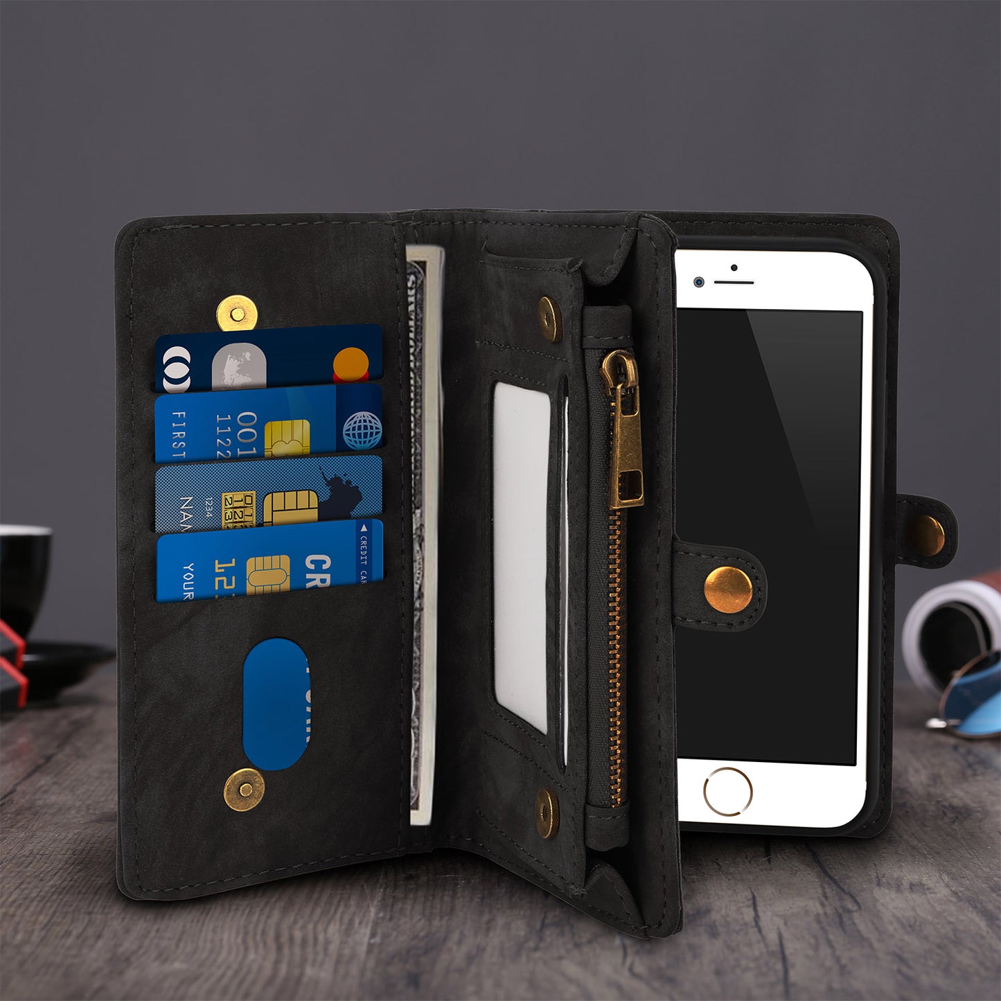 iPhone 6 Wallet Case with Detachable Magnetic Phone Holder
