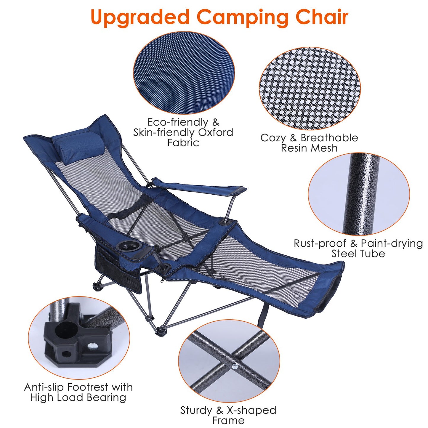 Foldable Camping Chair with Reclining Backrest - 330 LBS Capacity