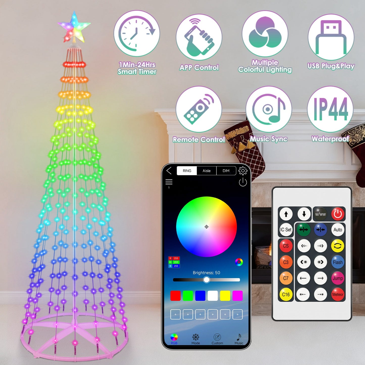 LED Christmas Cone Tree with App Control & 210 Light Modes