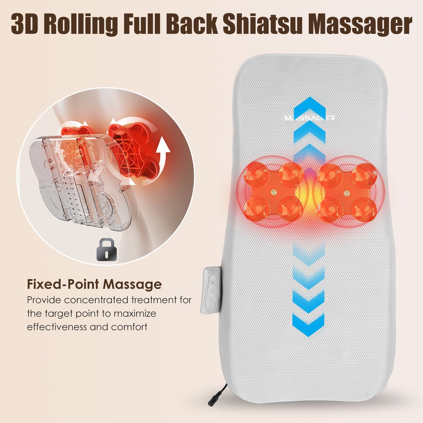 Shiatsu Back Massager with Heat and Kneading Nodes