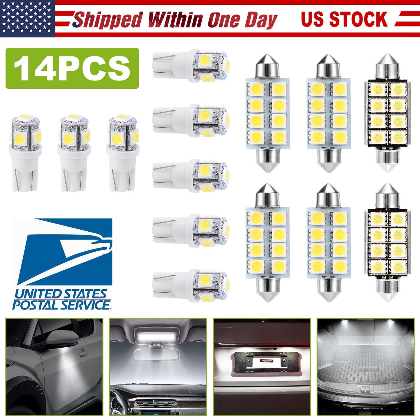 LED Interior Light Kit 14-Piece for Car Dome Map License Plate