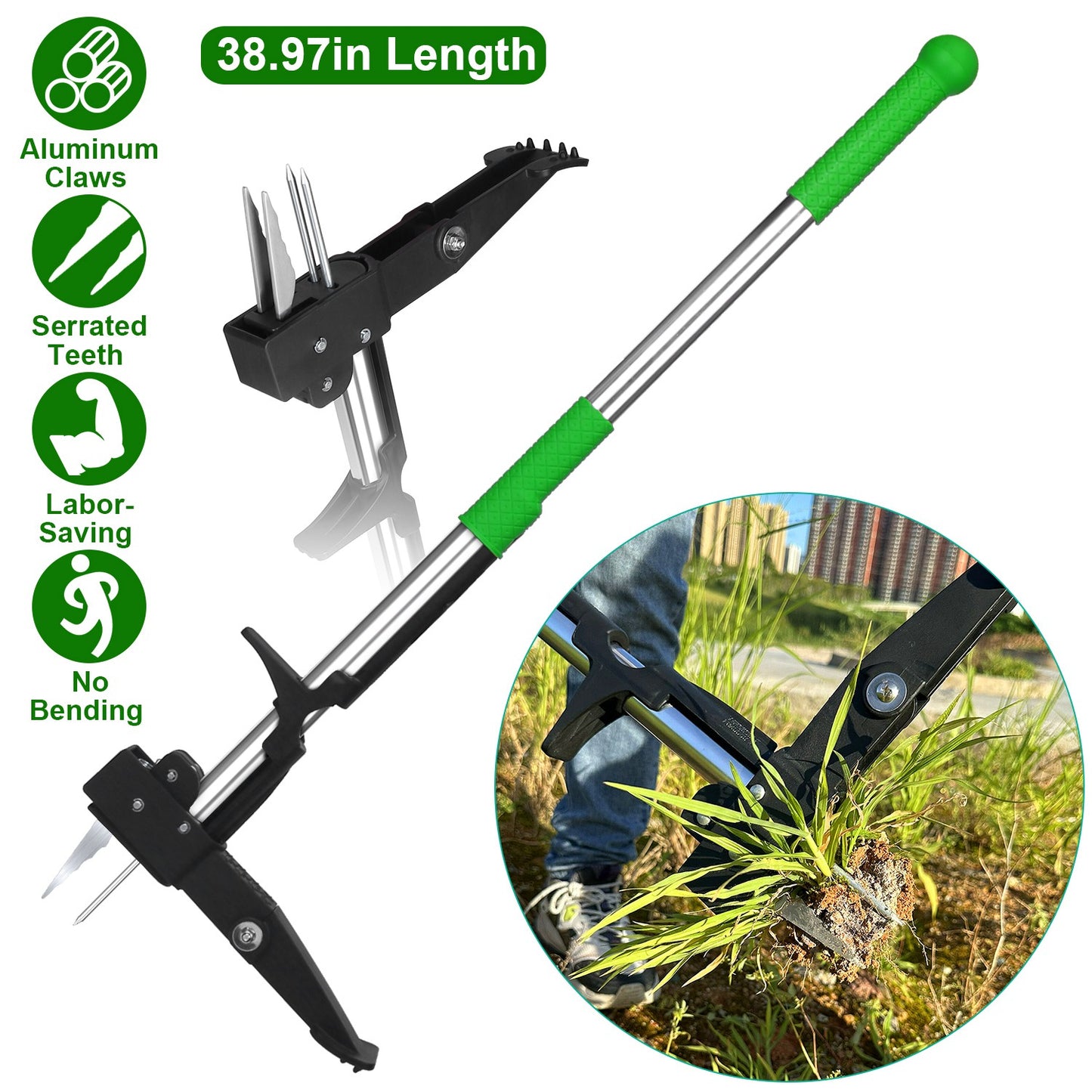 Stand Up Weed Puller Tool with 4-Claw Aluminum Design