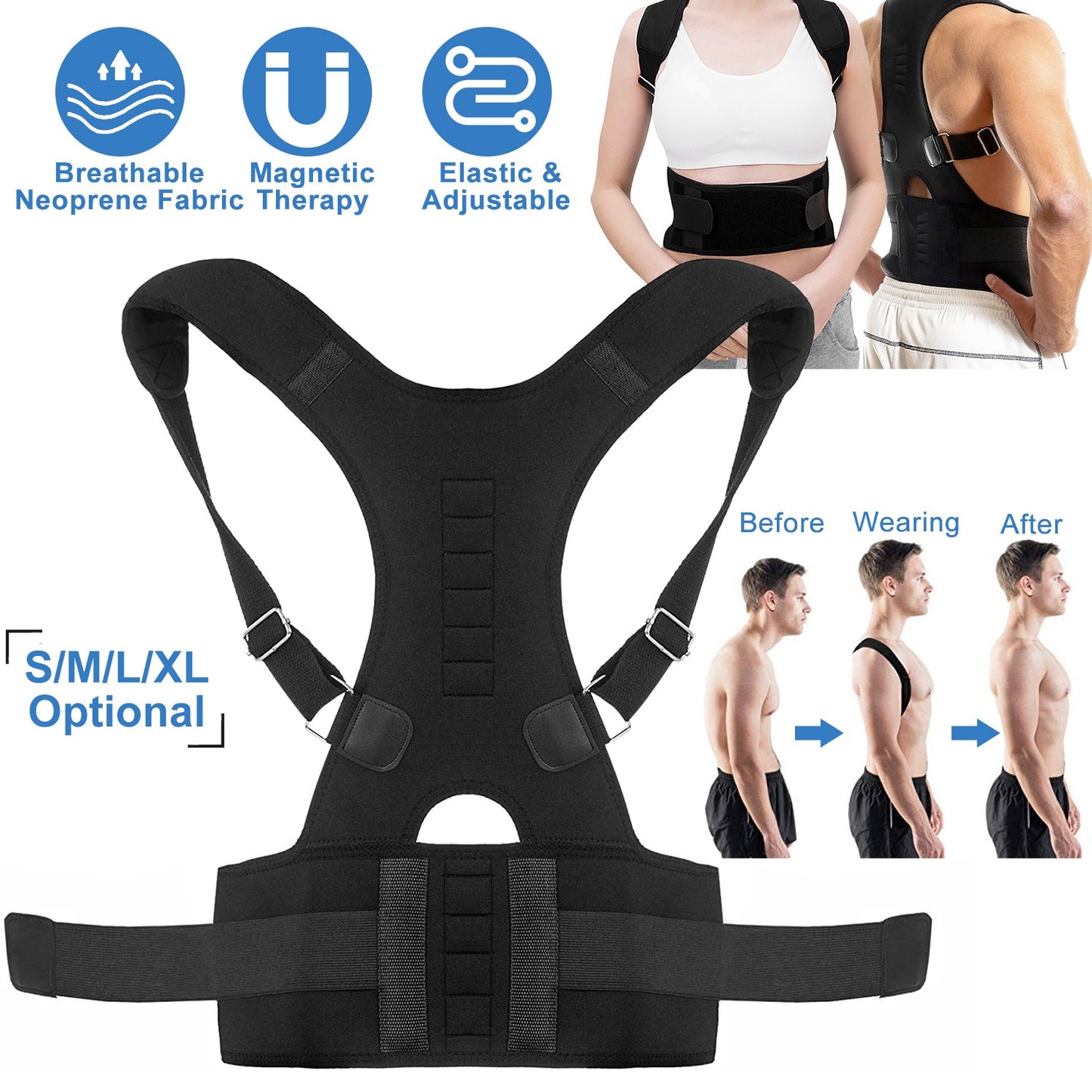 Magnetic Posture Corrector Back Brace with Lumbar Support