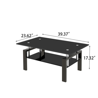 Tempered Glass Coffee Table with 2-Layer Design