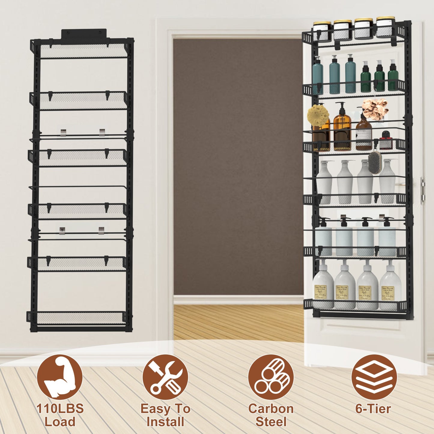 Over The Door Organizer 6-Tier Pantry Rack with 110lb Capacity
