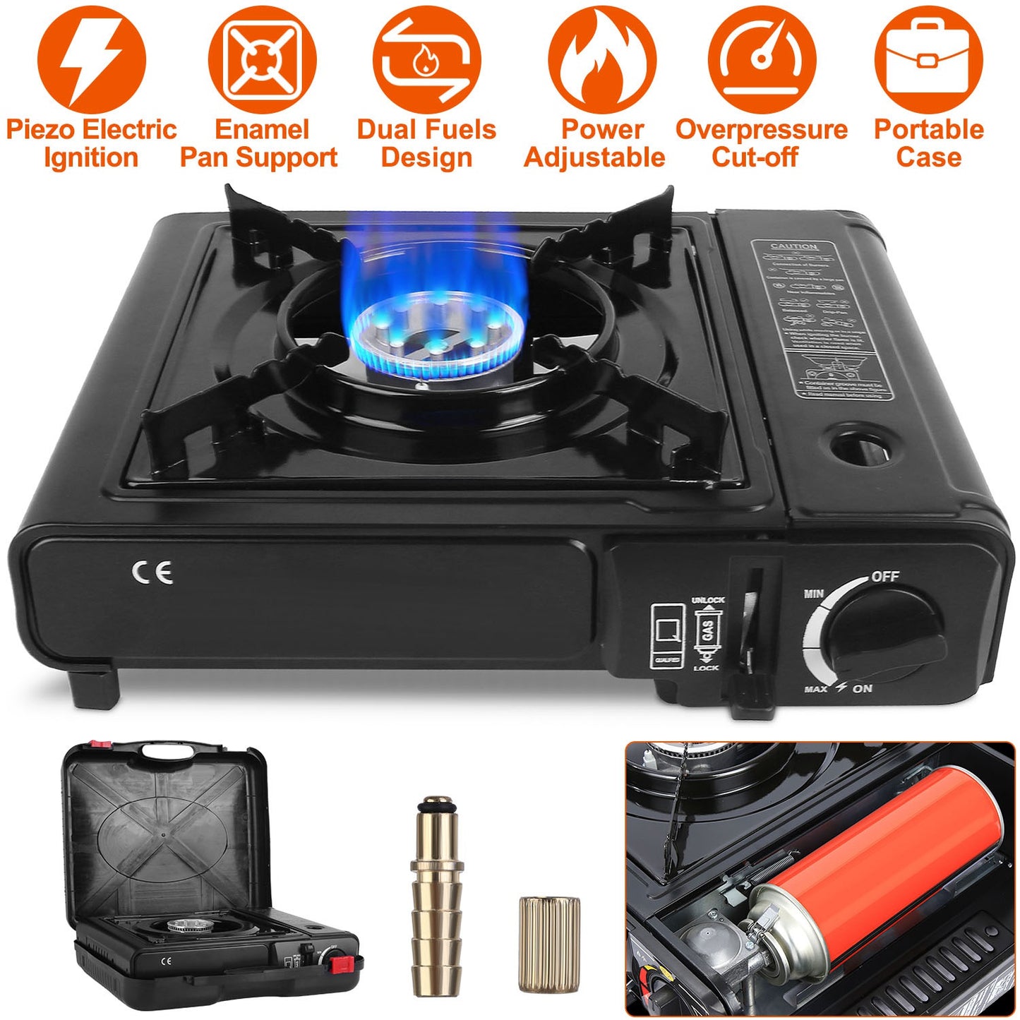 Portable Camping Stove with Piezo Ignition & Dual Fuel