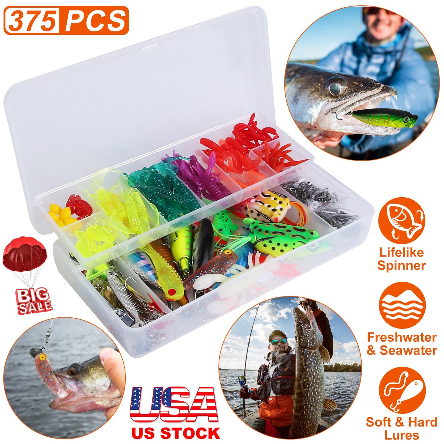 Fishing Lures Kit 375-Piece with Tackle Box