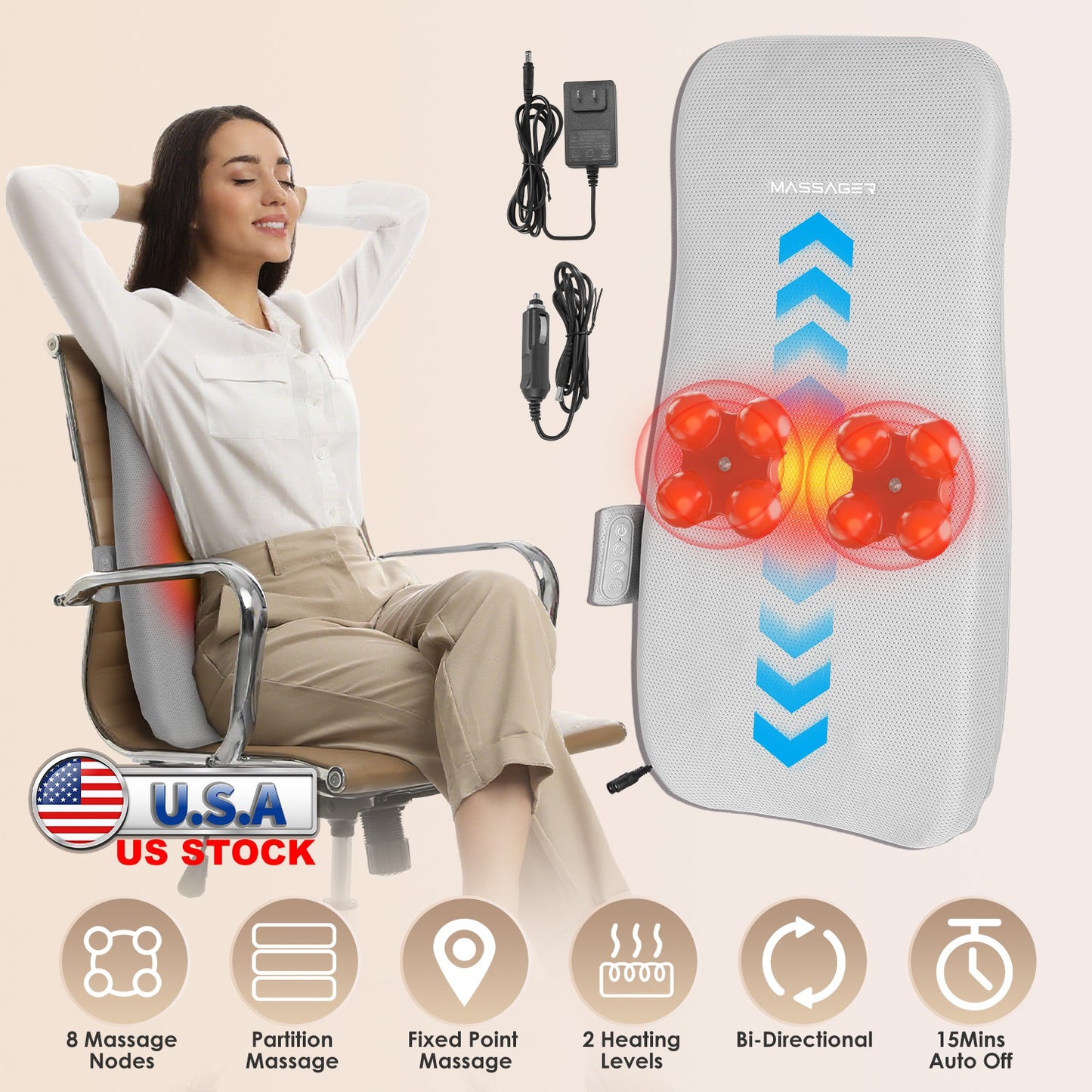 Shiatsu Back Massager with Heat and Kneading Nodes