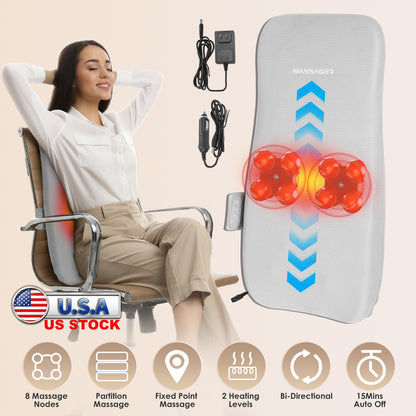 Shiatsu Back Massager with Heat and Kneading Nodes