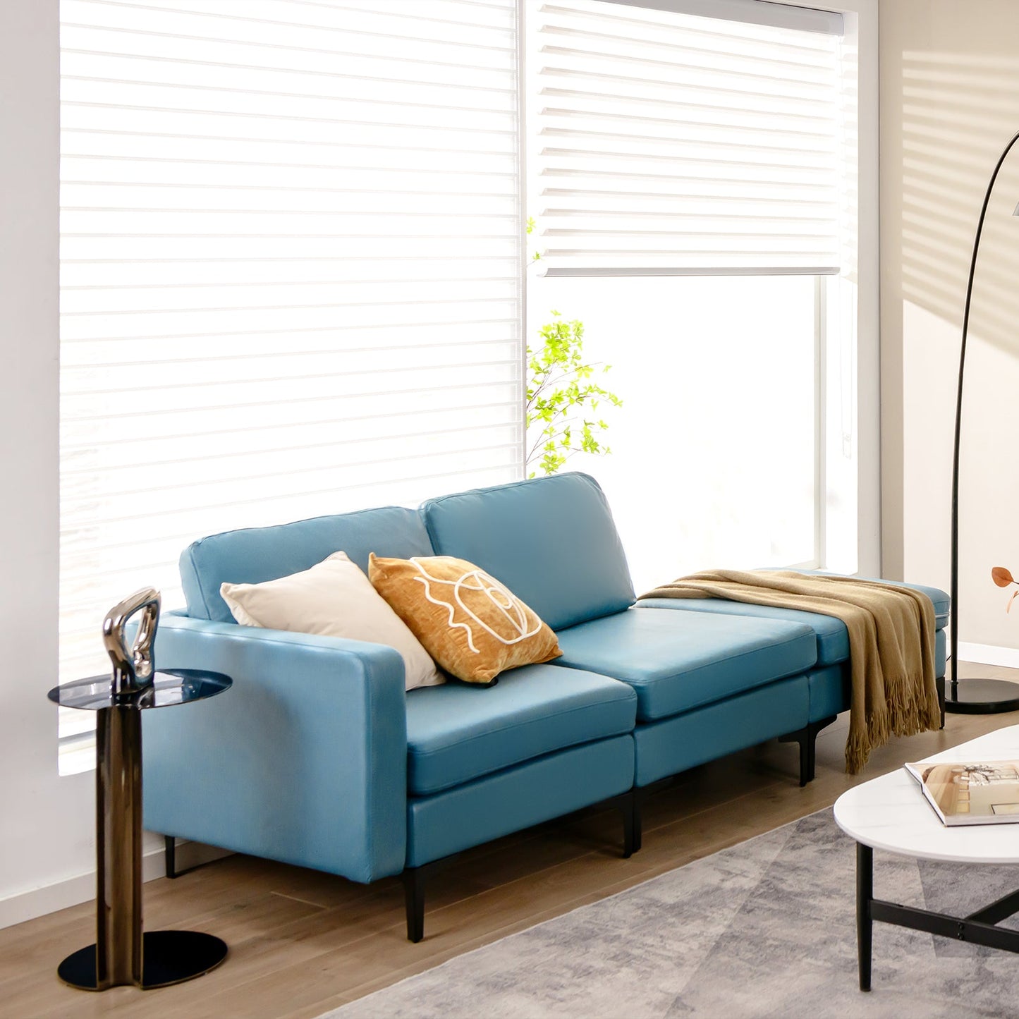 3-Seat Sectional Sofa Couch with Armrest Magazine Pocket and Metal Leg