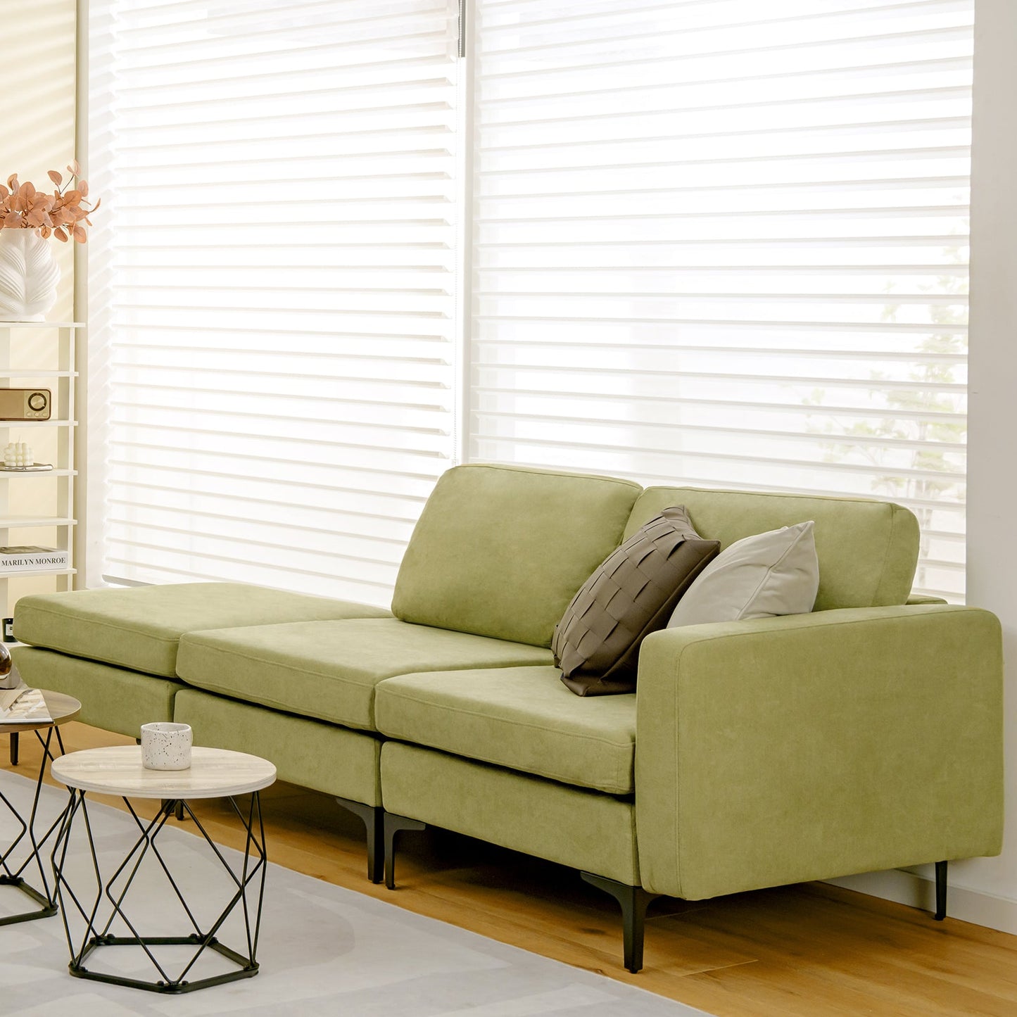 3-Seat Sectional Sofa Couch with Armrest Magazine Pocket and Metal Leg
