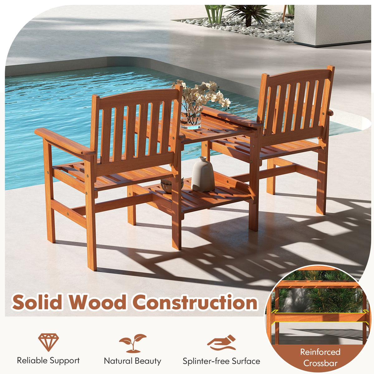 2-Seater Outdoor Patio Furniture Set with 1.57 Inch Umbrella Hole