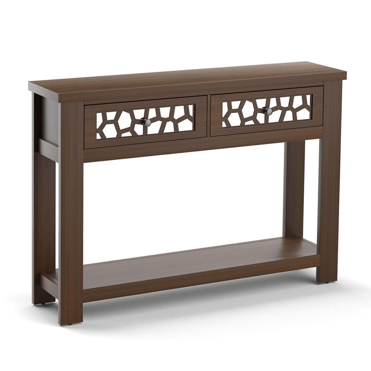 2-Tier Console Table with Drawers and Open Storage Shelf