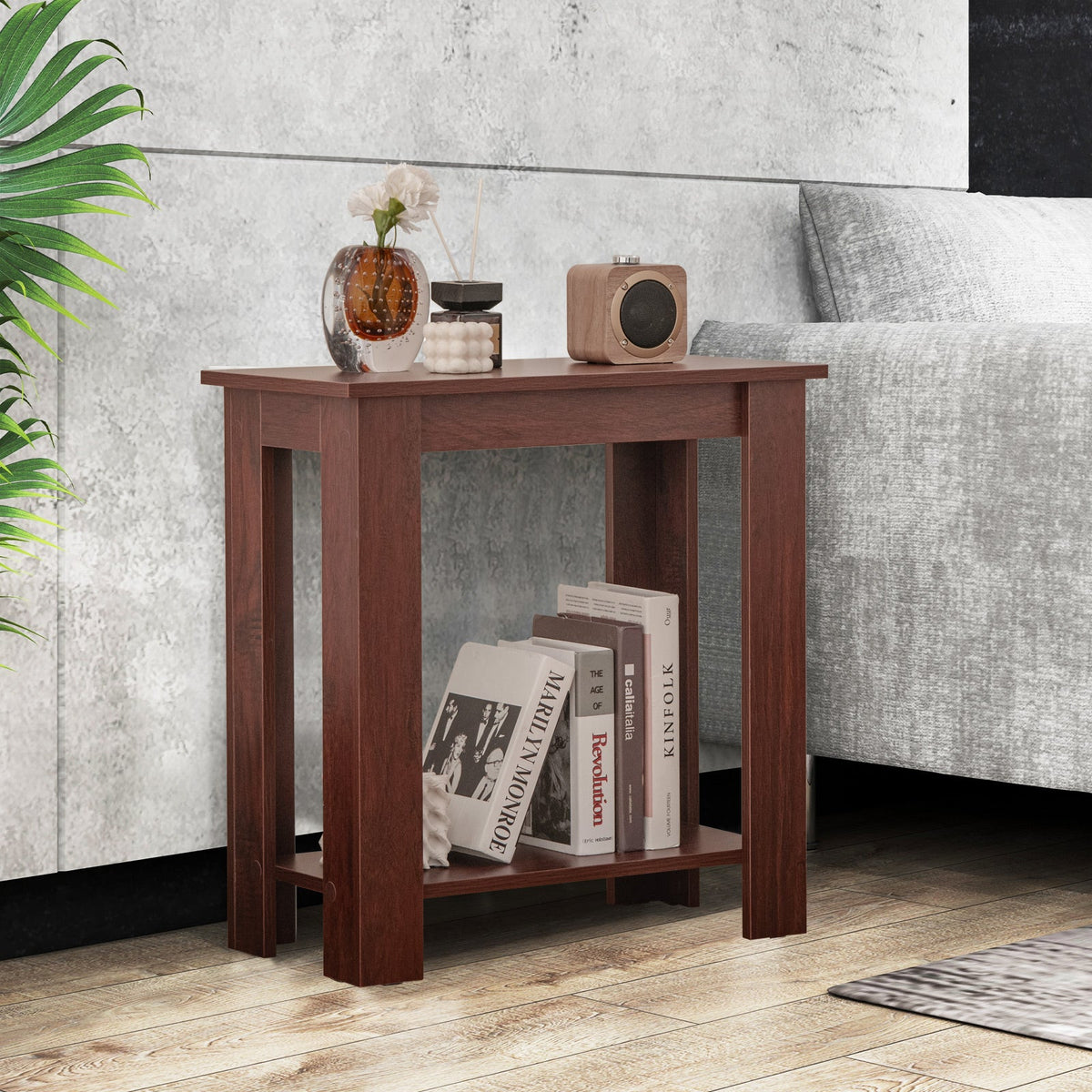 2-Tier Modern Compact End Table with Storage Shelf