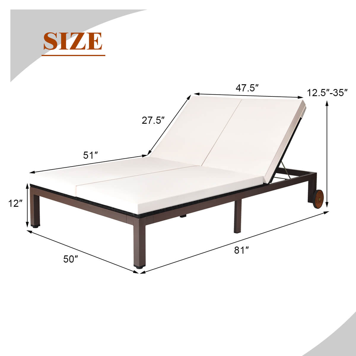 2-Person Patio Lounge Chair with Adjustable Backrest