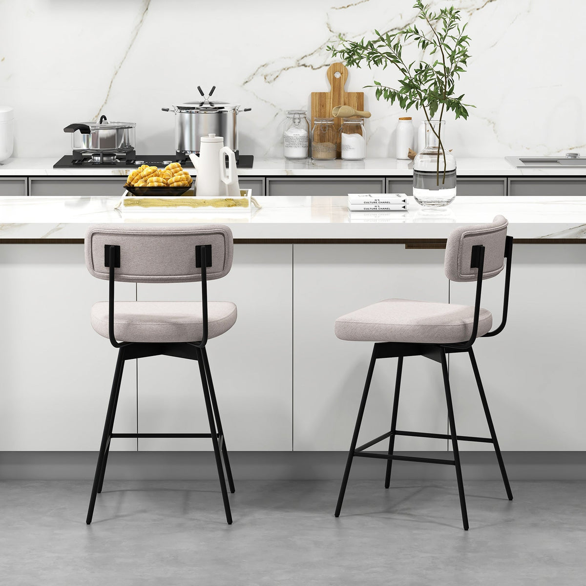 25 Inch 2-Piece Modern Upholstered Bar Stools with Back and Footrests