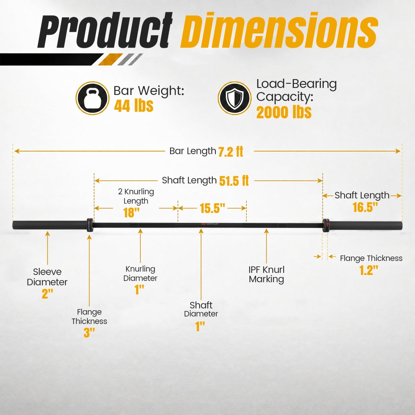7ft Olympic Barbell 2000 lbs Capacity for Weightlifting