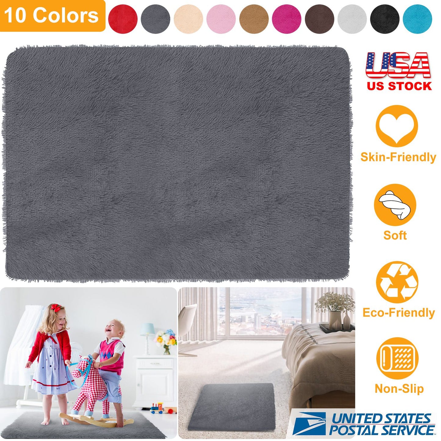 Shaggy Area Rug 4' x 2.6' Anti-Slip Soft Polyester Floor Mat