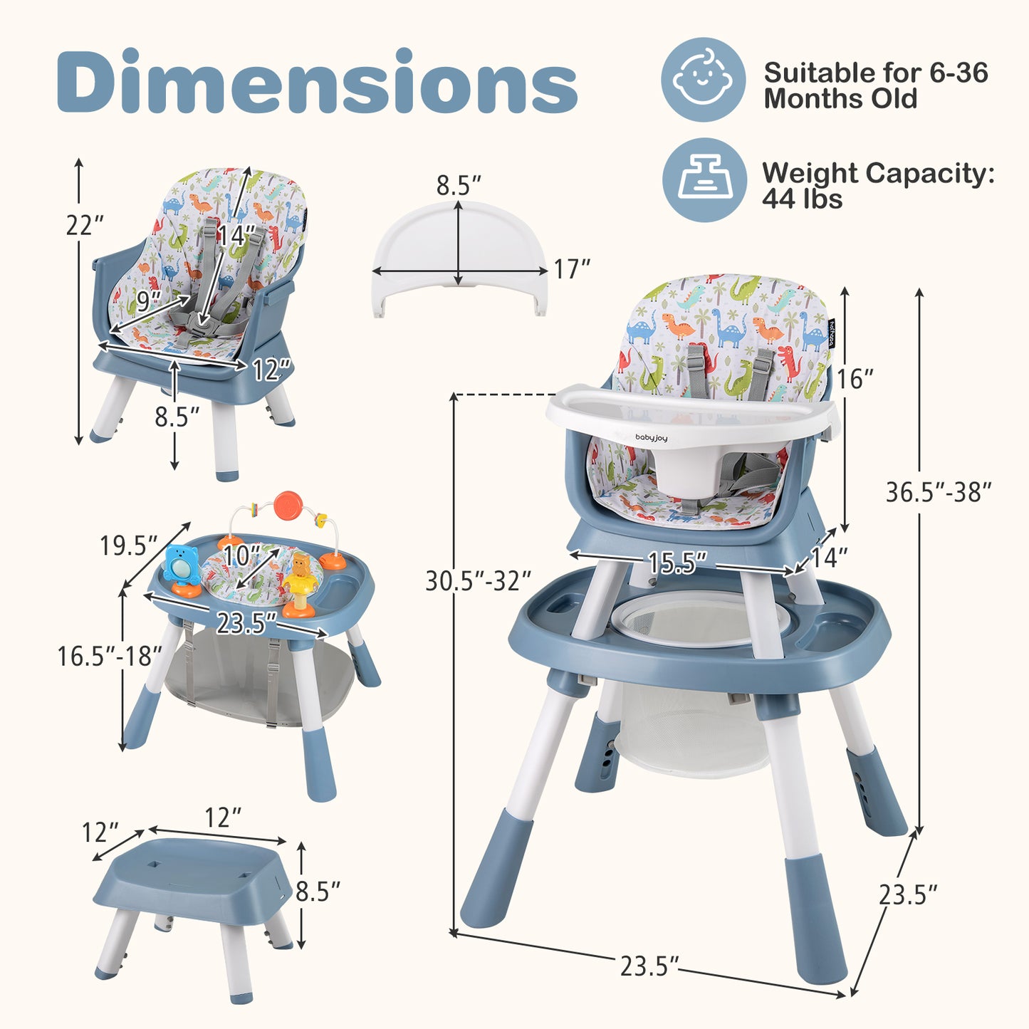 16-in-1 Convertible High Chair with Activity Center