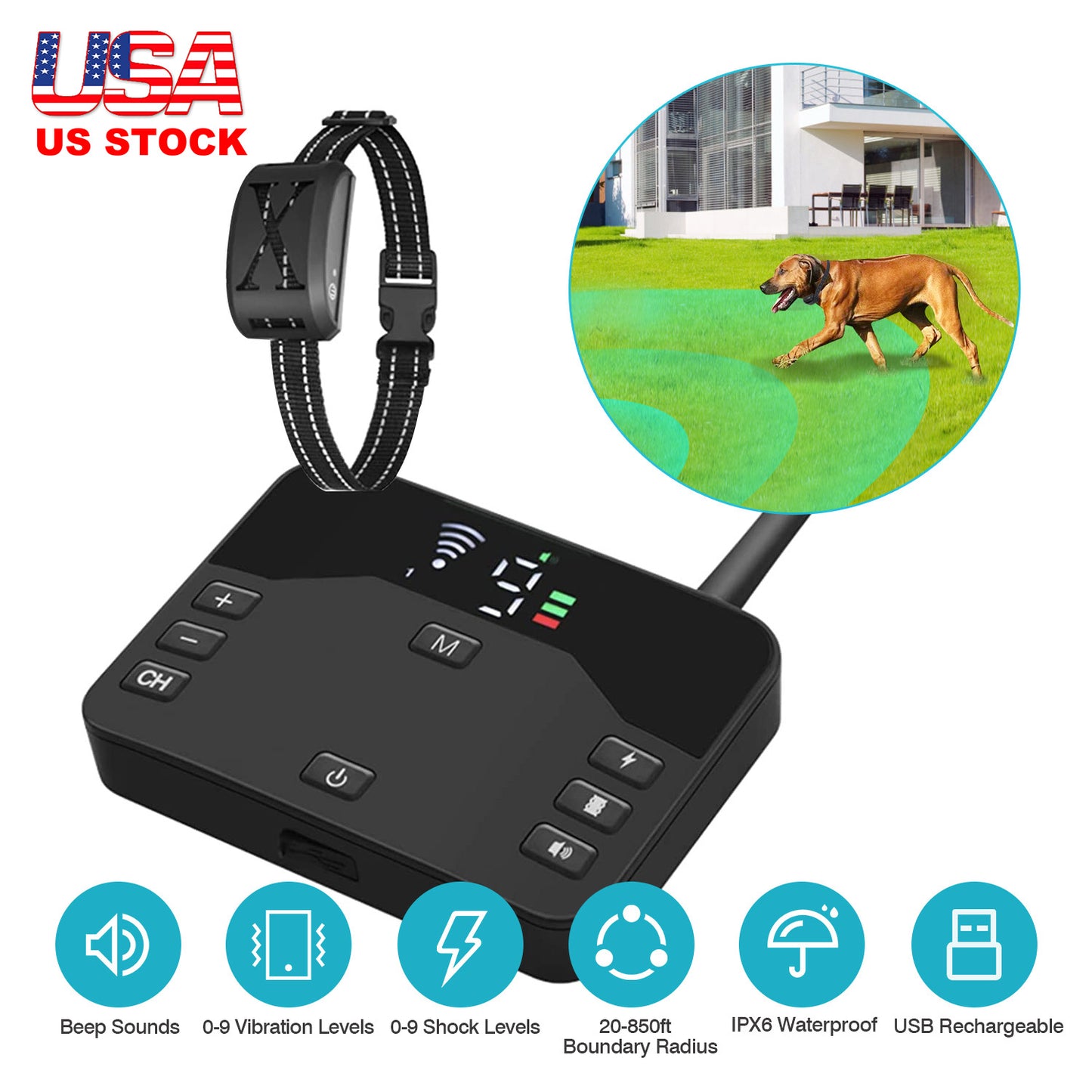 Wireless Electric Dog Fence & Training Collar System