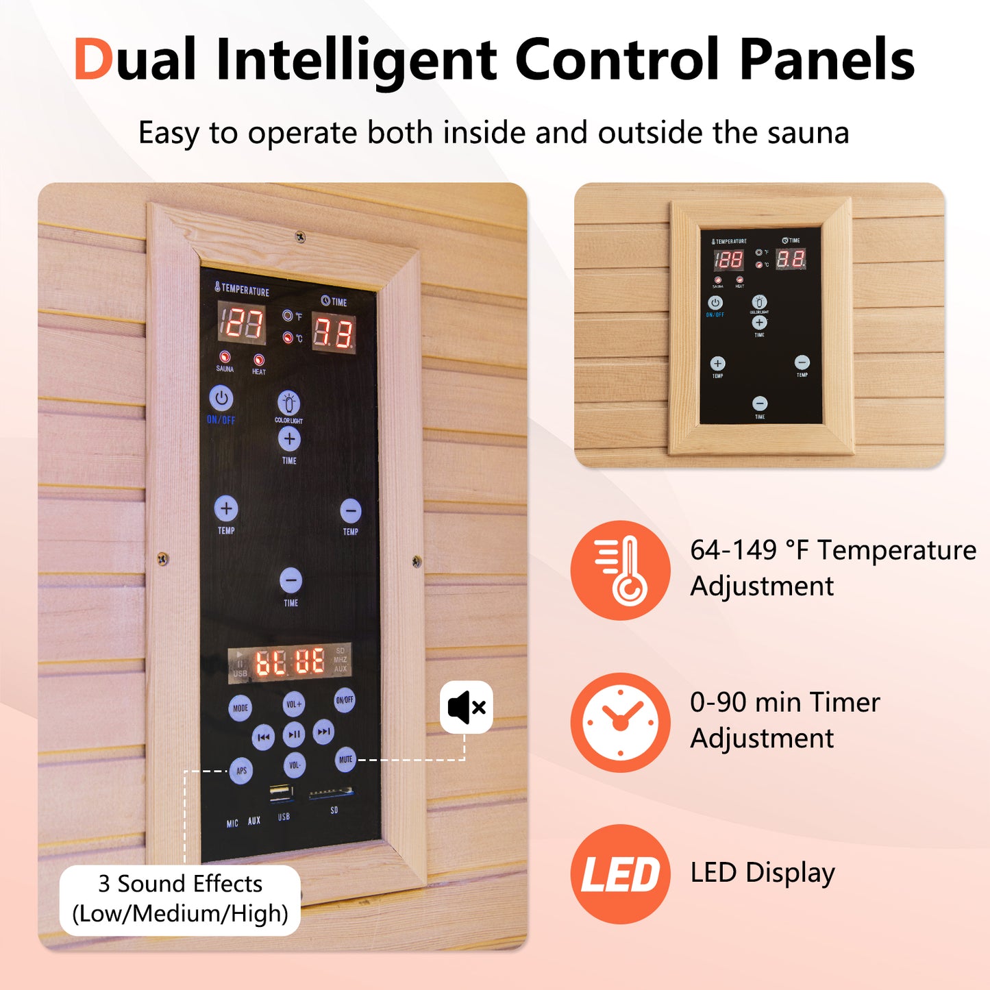 2-Person Infrared Sauna with Red Light Therapy Panel