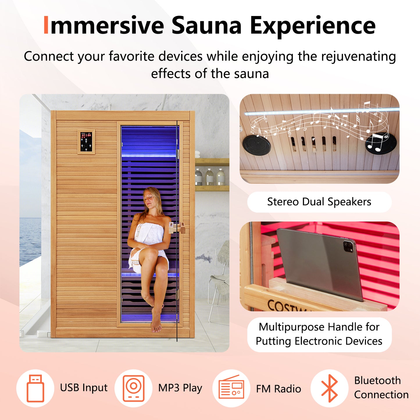 2-Person Infrared Sauna with Red Light Therapy Panel