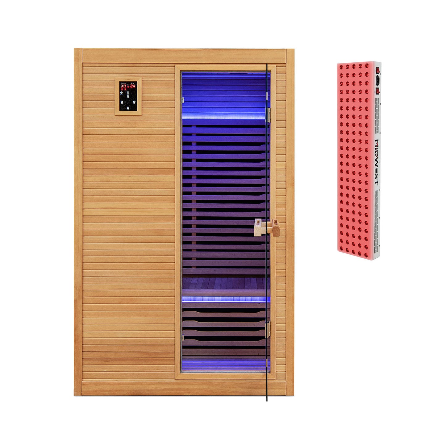 2-Person Infrared Sauna with Red Light Therapy Panel