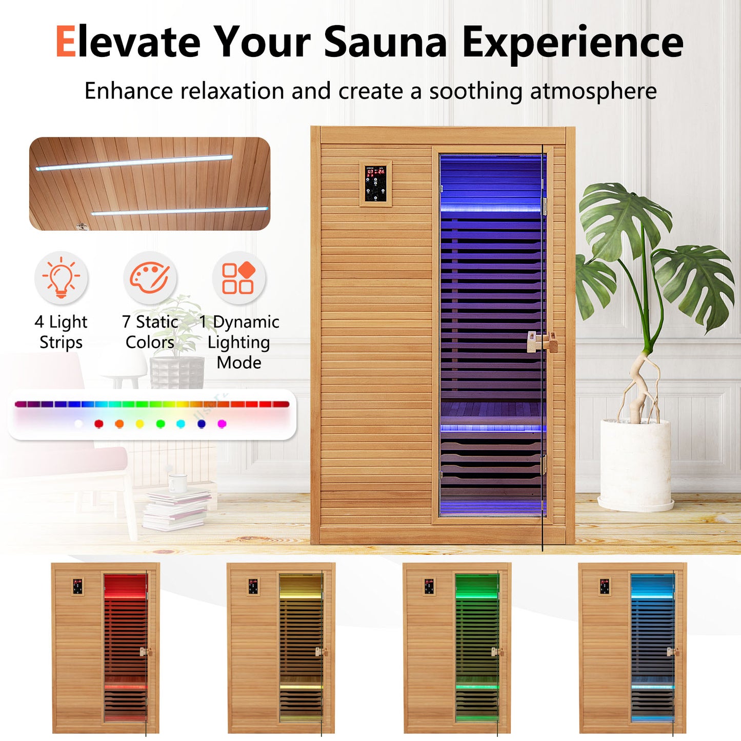 2-Person Infrared Sauna with Red Light Therapy Panel