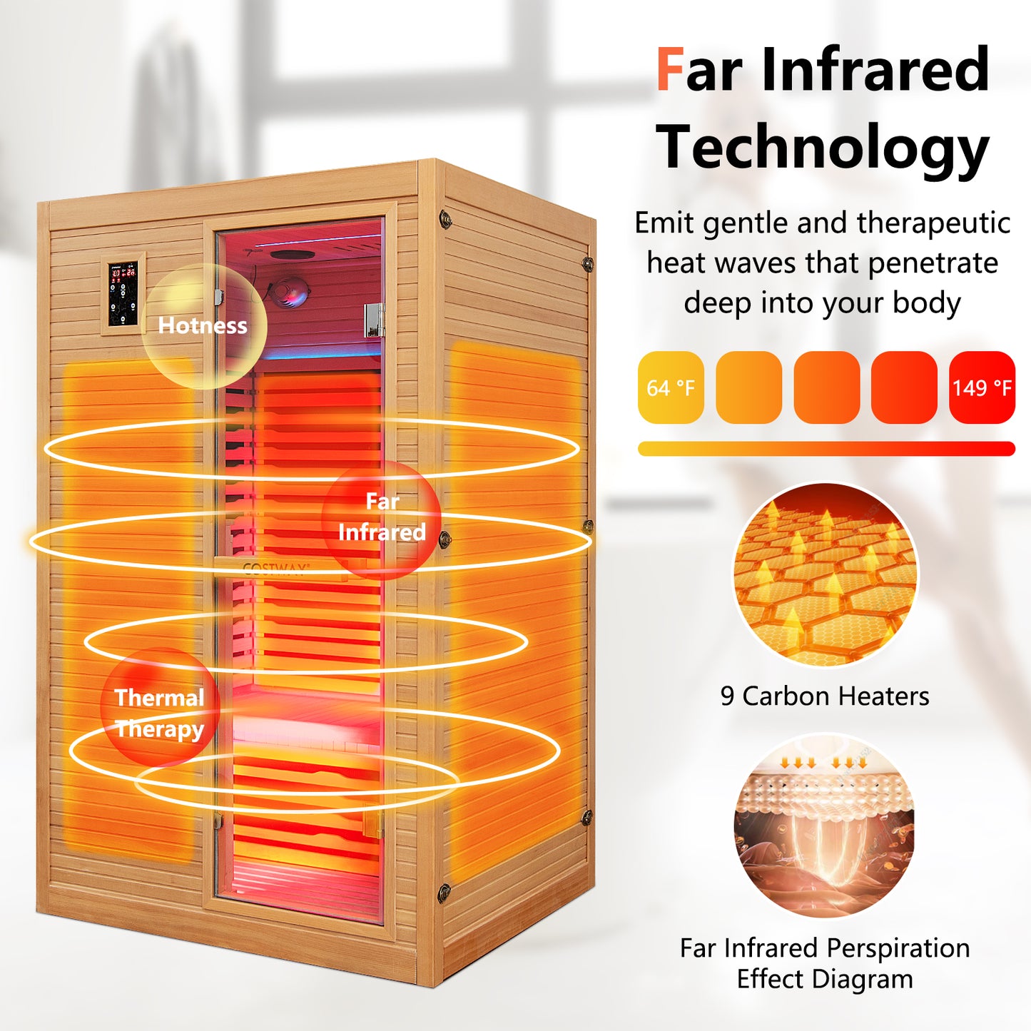 2-Person Infrared Sauna with Red Light Therapy Panel