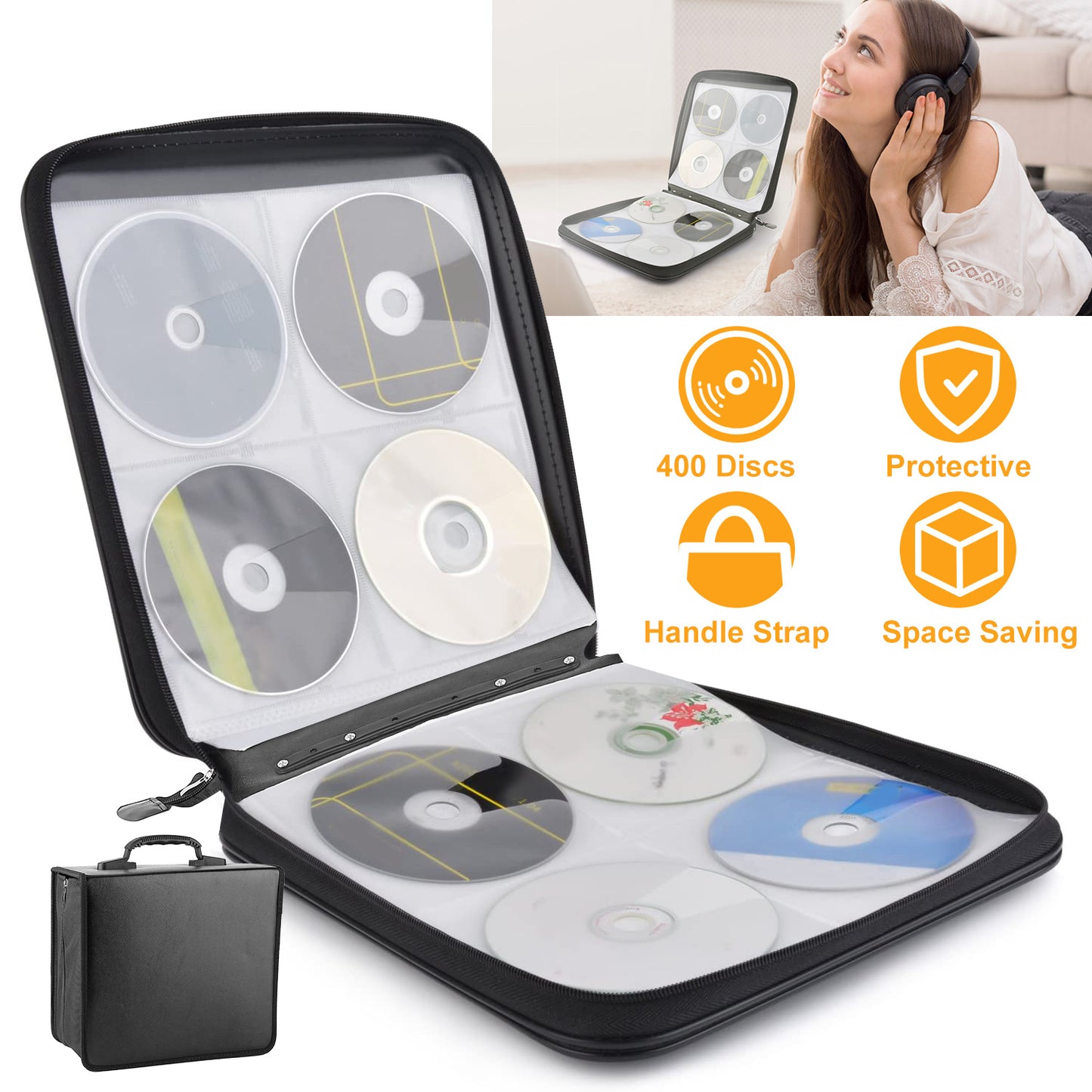 400 Disc CD DVD Storage Case with Carrying Handle