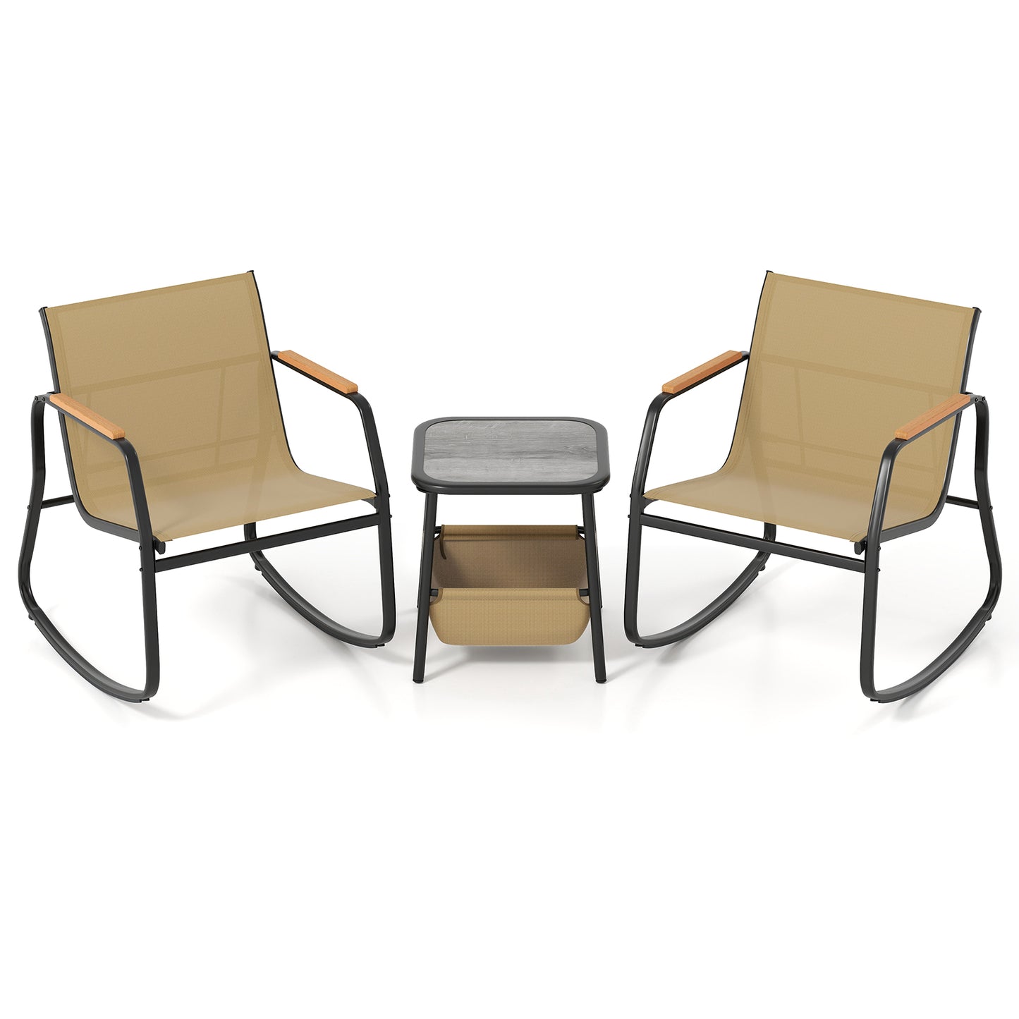 3-Piece Rocking Bistro Set with Side Table and Storage