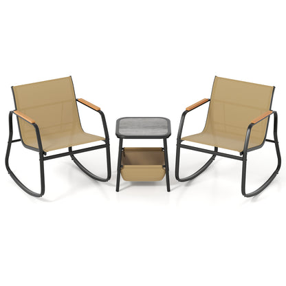 3-Piece Rocking Bistro Set with Side Table and Storage